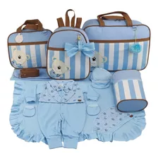 Saída Maternidade + Bolsa Maternidade 5 Pçs Urso Luxo Azul