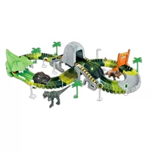 Pista De Dinosaurio Flexible Con Auto Dinosaurio Luz Led