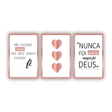 Kit 3 Quadros Decorativos 20x30 Nunca Sorte Sempre Foi Deus