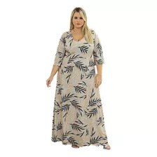 Roupa Plus Size Vestido Longo Manga 3/4 Moda Evangélica 