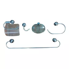 Set Kit Accesorios Baño Steel Jabonera Toallero Mf Shop 