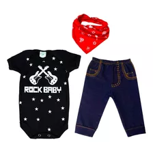 Combo Body Fantasia Bebê Rock Baby 100% Algodão