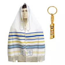 Talit Messiânico Nacional Azul+ Chaveiro Judaico Mezuzah 