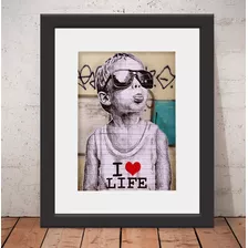 Quadro Banksy Menino Love Life + Vidro & Paspatur 46x56 Qt03