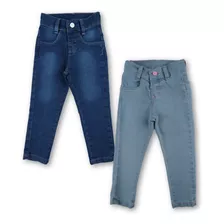 Kit Com 2 Calças Feminina Jeans Com Cós Infantil Tam 01 A 08