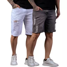 Kit 2 Bermuda Short Jeans Masculino Curta Rasgada Com Cordão