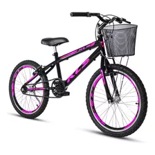 Bicicleta Aro 20 Menina Preto Pink Infantil Cestinha E Aero