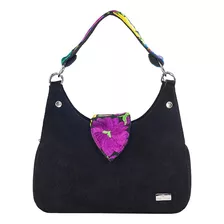 Bolso De Piel Y Gamuza Con Faja Telar Artesanal Bolsa Dama Color Negro Diseño De La Tela Irma Gamuza Negro Telar