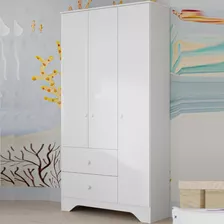 Guarda Roupa Infantil 3 Portas 100% Mdf Zaky Retrô Peroba Cor Branco Brilho