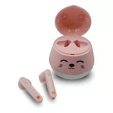 Audífonos Bluetooth Estuche Recargable Diseño Gatito Niños Color Rosa