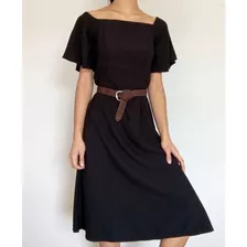 Vestido Preto Raglan Elegante Midi Lindo #brechó