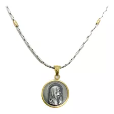 Cadena Espiga Medalla Virgen Niña Plata 925 Y Oro 47 Cm