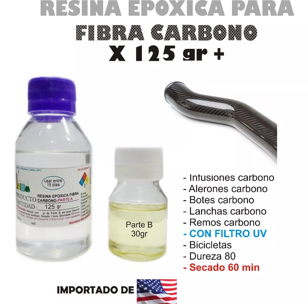 Resina Epoxica Fibra De Carbono 125gr-30gr Cascos Y Chalecos