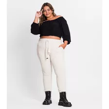 Calça Feminina Plus Size Em Moletinho Secret Glam Off White