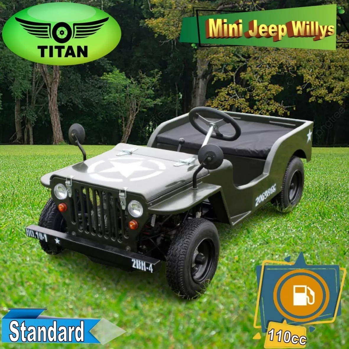 Cuatriciclo 2 Pas. Motor 110cc Titan Mini Jeep Willys 0km