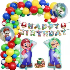 118 Pzs Kit Decoracion Fiesta Cumpleaños Globos Mario Bros 