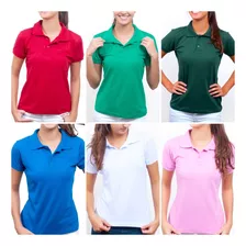 Kit 6 Camisas Polo Feminina Camiseta Atacado Uniforme Piquet