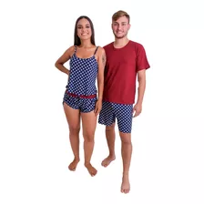 Kit Pijama Casal Feminino Masculino Curto Namorados Verão