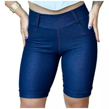 Short Jeans Feminino Bermuda Imita Jeans Cos Alto De Cotton