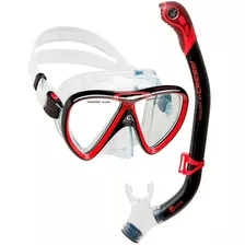 Kit De Mergulho Máscara E Snorkel Cressi Ikarus Semi Dry Cor Transp/vermelho