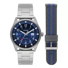 Relógio Orient Masculino Prateado + Pulseira Mbss1452 D2sx Cor Da Correia Prata Cor Do Bisel Azul