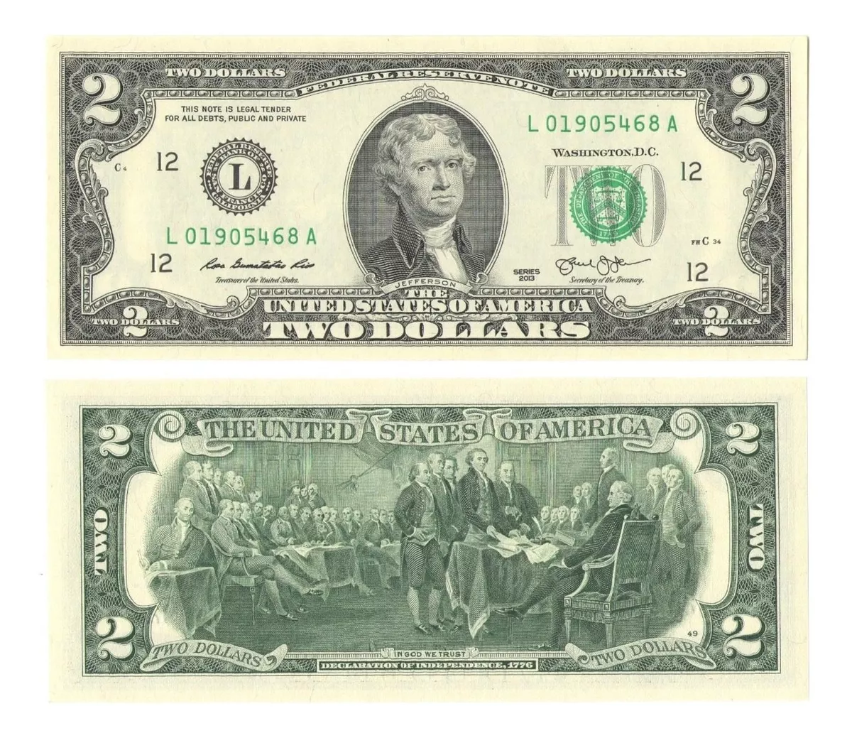 Nota Colecionável Cédula Rara De 2 Dólares Americanos Fe