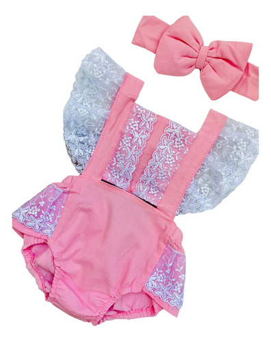 ROMPER JARDINEIRA GRETA BEBÊ LUXO RENDADO LC0277