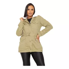 Jaqueta Feminina Jeans Parka Casaco Forrada De Pelucia