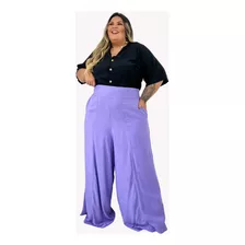 Calça Feminina Plus Size Pantalona Plus De Fato