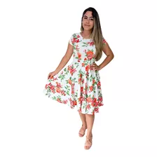 Vestido Floral Esplendor Midi Godê Duplo Moda Evangélica