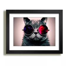 Quadro Gato De Oculos Animais Pet Pop Arte Decorativo Sala