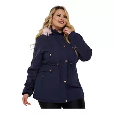 Parca Feminina Plus Size Premium Jaqueta De Sarja Com Capuz