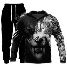 Pantalones Con Capucha Estampados En 3d De Lobo Para Hombre,