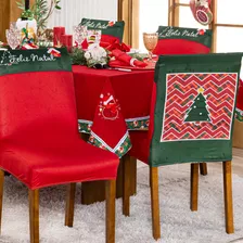 Capa Cadeira Avulsa Estampada Natal Ajustável Com Elástico