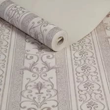 Papel De Parede Vinilico Lavavel Listrado Prata Creme 10m