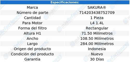 Filtro Para Aire Fiat Uno L4 1.4l 14-20 Sakura Foto 2