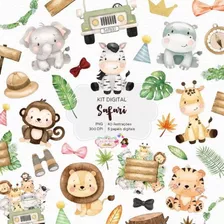 Kit Imagenes Png Cliparts Animales Safari Selva Acuarela