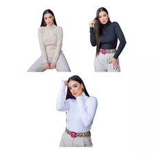 3 Casacos Blusas De Frio Feminino Em Elastano Tricô 