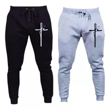 Kit 2 Calça Jogger Moletom Deus Fé Religião Gospel Masculino