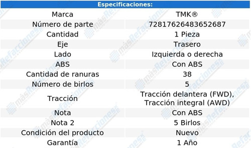 1 Maza Tras Izq/der Con Abs Montego V6 3.0l 05 Al 07 Tmk Foto 2