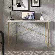 Escrivaninha Steel 76 Cm Estilo Industrial Com Pés Em Aço Cor Dourado/off White