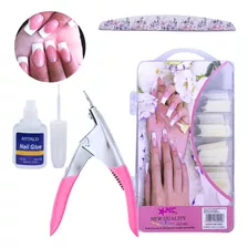 Kit 100 Unhas Tips Profissional Alongamento+cola+cortador