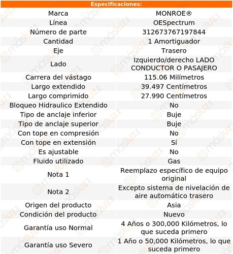 1) Amortiguador Oespectrum Gas Izq/der Tras Rendezvous 02/07 Foto 3