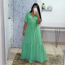 Vestido Longo Plus Size Babados 3 Marias Decote V E Lástex