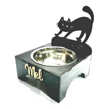 Comedouro Elevado Gatinho ( Nome Personalizado)