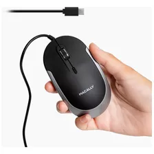 Mouse Óptico Macally, Usb-c, 4 Niveles Dpi, Negro Y Plata