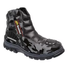 Bota Bootsland Motociclista Camuflada Ziper Masculina Couro!