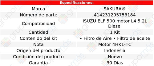 Isuzu Elf 500 4 Cil 5.2l 06-20 Kit De Filtros Sakura Foto 2