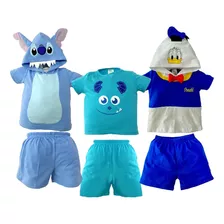 Kit 3 Conjuntos Disney Stitch, Sulley, Donald