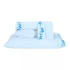 Roupa De Cama Londres 04 Pçs Queen 200 Fios -branco/azul